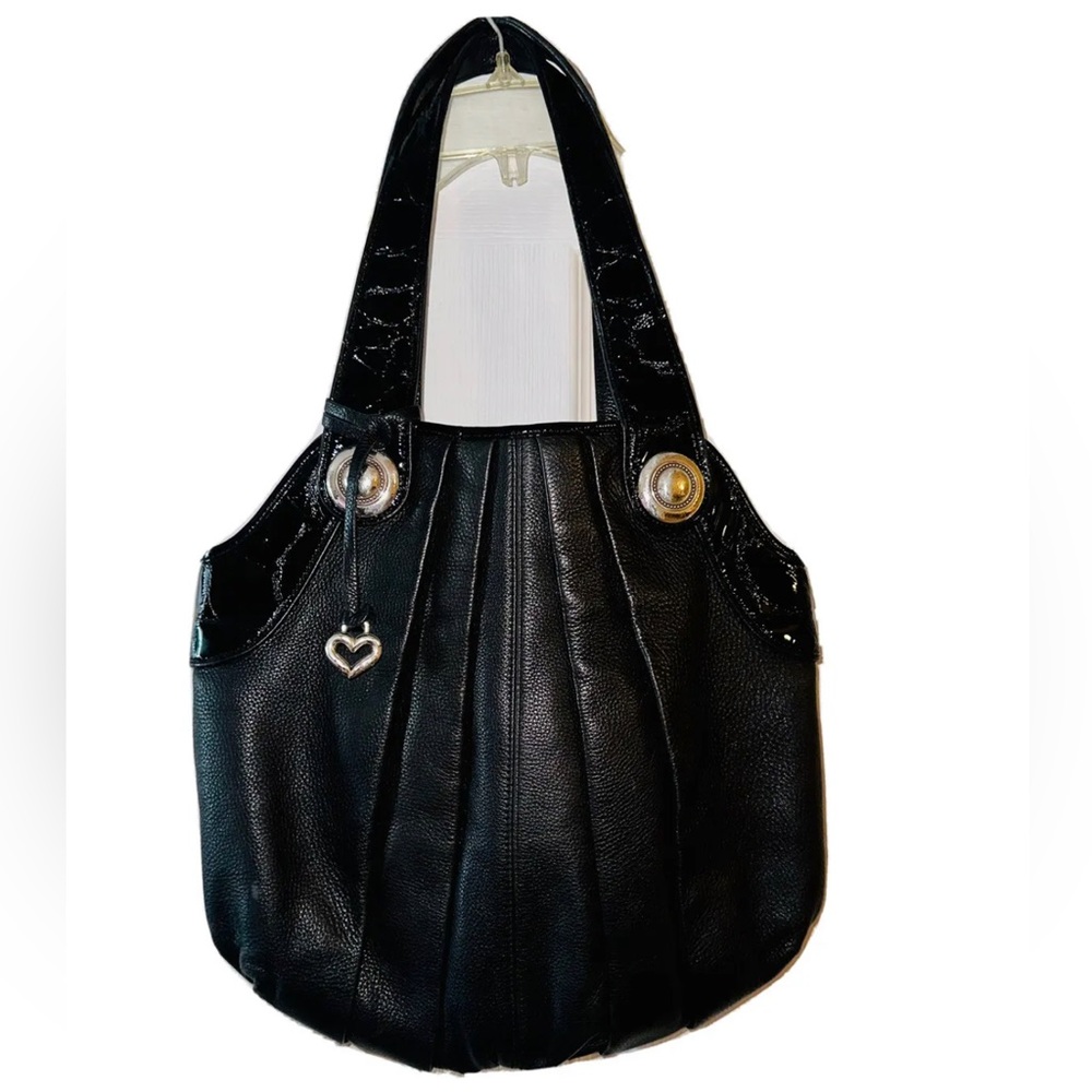 Brighton Black Patent Trim Leather Large Shoulder Purse Bag womens Tote